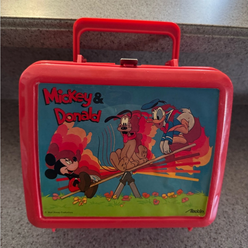 Vintage Aladdin Disney Red Mickey & Donald Lunchbox
